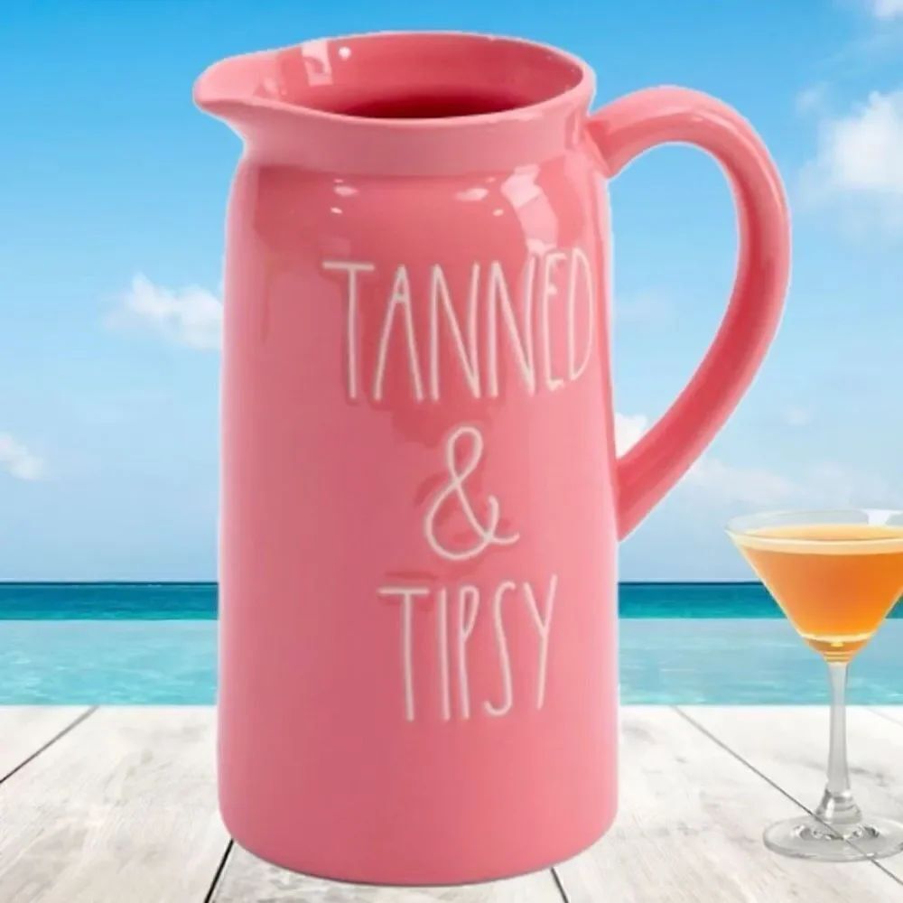 NWT Rae Dunn Salmon Coral Pink Tanned and Tipsy Gorgeous Ceramic Pitcher New